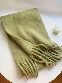 1件装女士白色流苏长款马海毛保暖防风围巾，简约时尚冬季加厚保暖羊绒披肩围巾，日常、聚会、约会两用，可作礼物