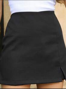 TAILORED SHORT SKIRT WITH SLIT SUMMER FASHION - 黑色 - 查看 4
