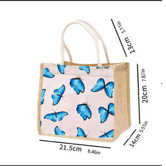 1pc Lunch Bag, New Simple Linen Fabric Women Handbag, Gift Bag, Storage Bag, Linen Tote Bag, Tote Bag For Outdoor Shopping, Cartoon Linen Hand-Held Snack Lunch Bag