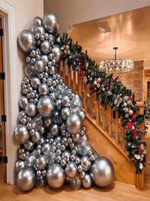 100pcs 12 Inch Silver Metal Thick Latex Balloon Set, Suitable For Birthday, Wedding, Valentine's Day, Thanksgiving, Christmas, Halloween, New Year, Back To School Season Home Decor, Balloon Party - Silver - View 3