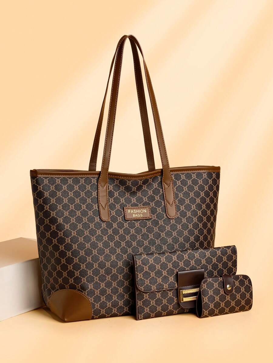 3pcs Fashionable High-End Capacity Ladies Tote Bags - Brown - View 1
