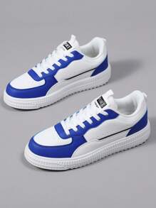 青少年运动鞋新款设计 2024 年休闲运动鞋轻便百搭滑板鞋时尚白色帆布 - 藍色 - 查看 4