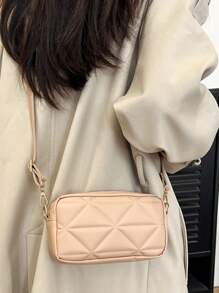 简约纯色轻盈奢华几何可调节单肩包 - 卡其色 - 查看 3