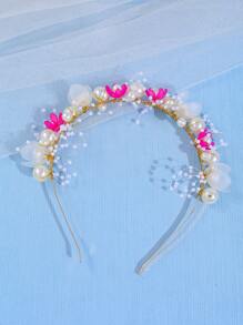 1 Băng đô hoa ngọc trai thanh lịch và sang trọng dành cho nữ, Băng đô thời trang thanh lịch phù hợp để đeo hàng ngày, đám cưới cô dâu - Màu Hồng Tươi - Xem 3