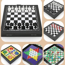 5-In-1 Magnetic Portable Foldable Chess Board Game Set, Including Chess, Checkers, Ludo, Snakes And Ladders, Tabletop Games, Family Party Holiday Gift Toy, Party Festival Game, Christmas New Year Birthday Present