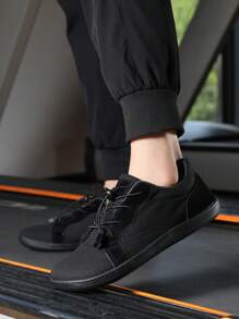 1 Pair Comfortable Road Running Shoes, Rubber Non-Slip Soles, Breathable Canvas Upper, Wide Toe Box, Suitable For Camping, Hiking, Walking, Fashion Sports Sneakers, Lightweight, Non-Slip, Lace-Up, Minimalist Barefoot Style - Black - View 12