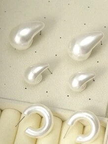 2-6-12-18件/套时尚耳环套装，CCB材质C形环状耳环和水滴耳钉套装，适合女性日常佩戴 - CCB耳飾套裝 - 查看 6