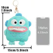 A Blue Merman Tissue Pack, A Keychain-Decorated Backpack Made Of Cartoon-Style Short Plush Material. Blue Merman Headphone Case. Headphone Case, Tissue Pack. - Baby Blue - View 2