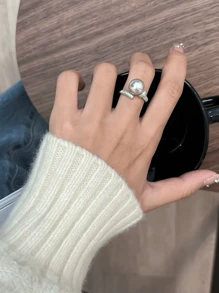 女士时尚 S925 纯银珍珠戒指 - S925 Sterling Silver Pearl Ring for Women's Fashion - 查看 4