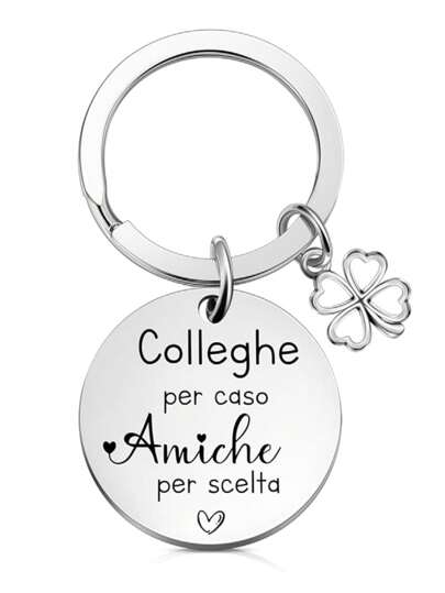 Portachiavi per colleghi, portachiavi per amici, portachiavi a forma di quadrifoglio portafortuna, portachiavi dell'amicizia, per il Ringraziamento, il pensionamento, il compleanno, lettera, casual, carino, elegante, in acciaio inossidabile, per il Ringraziamento, San Valentino, accessori per auto, ciondolo per borse, zaino per la scuola, gotico, stile Y2K, Ognissanti, accessori per la Festa degli Insegnanti, idee regalo di Natale, porta badge con cordino