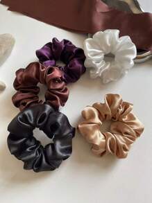 5 buc/1 buc elastice de păr din satin pentru femei, negru/alb/maro/violet, 12 cm/4,72 in, elastic de păr elegant de înaltă calitate, elastice de păr strălucitoare, minimaliste, culoare solidă, perfecte pentru coaduri de cal și coafuri zilnice