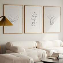 3 件/套 墙壁艺术画，北欧海报黑白手牵手帆布印刷品 一起引用墙壁画 适用于客厅抽象线条极简主义绘画装饰，无框架 - 彩色 - 查看 7