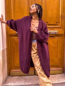 女士纯色前排纽扣长袖休闲衬衫，日常穿着 - 酒紅色 - 查看 5