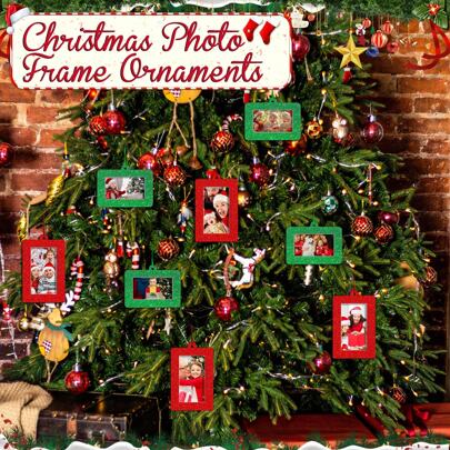 Christmas Photo Frame Ornaments Mini Felt Picture Frame Holiday Hanging Photo Frame Hanging Ornaments Picture Frame Insert For Christmas Tree Decor (Classic Style) ﻿