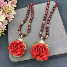 1pc Plus Size New Design Rose Flower Necklace With Baroque Pearl, Handmade, Original Design Jewelry, Suitable For Women