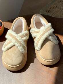 Dép xỏ ngón mềm mại cho nữ, đế dày & lớp lót ấm, thích hợp để mặc trong nhà & ngoài trời, mùa thu/đông - Màu be - Xem 3