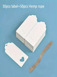 50 piezas Etiquetas de regalo con forma de corazón hueco rosa, etiquetas de regalo de color liso de 3.7" X 1.8", etiquetas de regalo de papel rojo con cuerdas, adecuado para bodas, cumpleaños, regalos de fiestas de Navidad