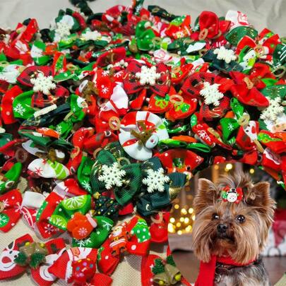 10pcs Random Color Christmas Pet Headbands, Cute & Fashionable Headpieces For Dogs & Cats