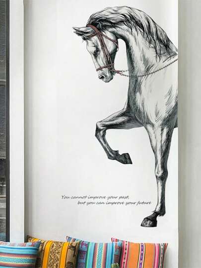 1 件马匹印花墙贴，现代 PVC 标语和动物印花墙贴，用于家居装饰，贴纸，墙贴，乙烯基贴花，用于家居装饰，春季装饰品让您的家焕然一新，Rama 装饰贴纸礼物生日毕业