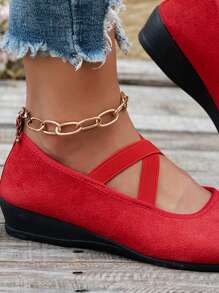 春秋季女士摇滚鞋厚底一脚蹬休闲低帮透气网眼运动鞋 - 紅色 - 查看 6