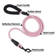 1pc New Color Pet Leash, Reflective Nylon Dog Leash, Explosion Proof Walking Rope, Foam Handle No Choking, Round Rope, Pink - Baby Pink - View 4