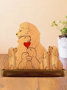 个性化木质家庭拼图（可刻名字），木质家庭拼图，雕刻木质家庭纪念品，圣诞礼物，家庭礼物，定制工艺品，时尚秋季，家居生活，圣诞家居氛围，纪念品，可重复使用，可爱，高品质，办公装饰，优雅生活，旅行收纳 - 原木色 - 查看 8