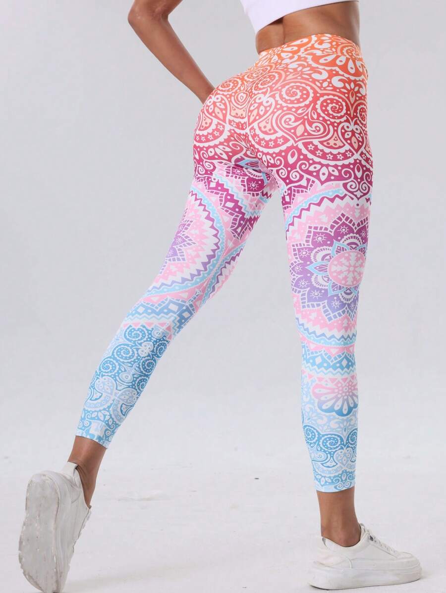 Pantalones de yoga de cintura alta con estampado de mandala para mujeres - Elásticos y transpirables, mallas de entrenamiento a prueba de sentadillas para fitness y entrenamiento, ropa deportiva para mujeres