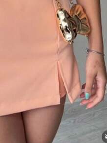 TAILORED SHORT SKIRT WITH SLIT SUMMER FASHION - Naranja Coral - Ver 2
