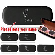 Hộp đựng kính PU tùy chỉnh tên Hộp đựng kính cận thị Vỏ cứng bảo vệ Hộp đựng bảo vệ di động Phụ kiện du lịch DIY có hoa văn tùy chỉnh cho ví bỏ túi Hoa đơn giản - màu đen - Xem 1