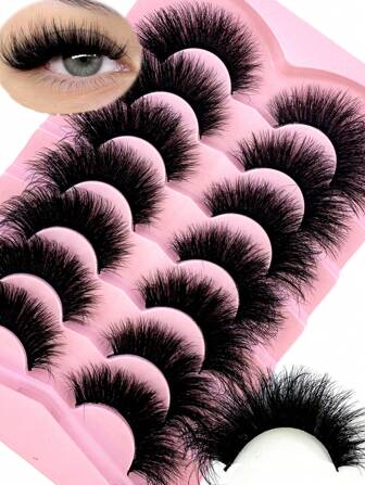7 pares de pestañas postizas de estilo ojo de gato 3D de visón sintético 5D esponjosas, de 23 mm de largo, con un aspecto de pestañas rizadas y notables que parecen pestañas naturales