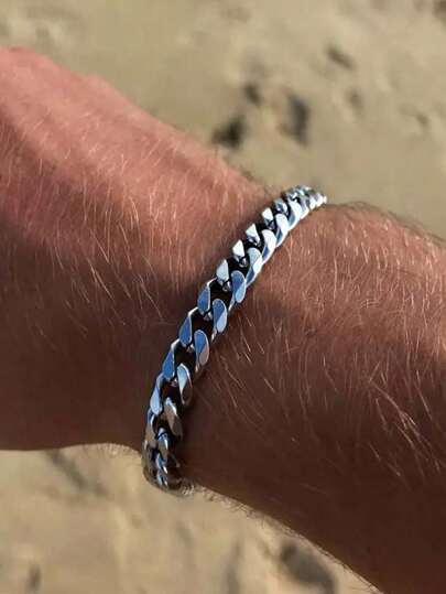 1 pieza Pulsera de cadena cubana de acero inoxidable, accesorio de hip hop para hombre, joyería de moda para parejas, regalo para el día del padre, navidad, acción de gracias, cumpleaños, vacaciones, día de San Valentín