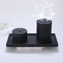 3 件套现代简约设计皮革纹理香炉、家居装饰、桌面装饰、节日用品 - 黑色 - 查看 1