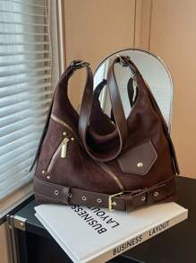 1 件 BEIKAMU 秋冬绒面革手提包，大容量斜挎包，休闲轻盈哑光质感，通勤必备 - 咖啡棕 - 查看 4