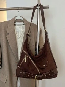 1 件 BEIKAMU 秋冬绒面革手提包，大容量斜挎包，休闲轻盈哑光质感，通勤必备 - 咖啡棕 - 查看 5