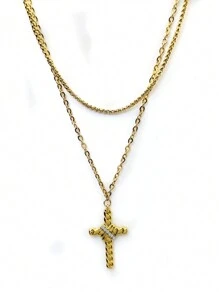 1 件时尚简约 18K 镀金不锈钢多层吊坠项链，优雅设计适合女性日常佩戴 - 金色 - 查看 7