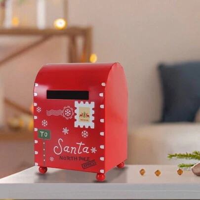 1 个圣诞邮箱，用于给圣诞老人写信，节日户外金属节日邮件收集器，北极快递装饰邮箱