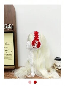 1个Y2K风格蕾丝蝴蝶结流苏针织渐变色耳罩，手工舒适蓬松耳套，适合冬季，学生白色耳罩 - 彩色 - 查看 6