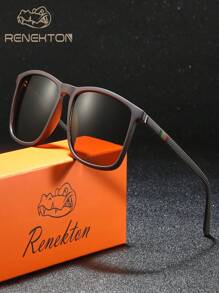 1pc Unisex Square Sports Sunglasses, Classical Outdoor Cycling Fishing Driver Glasses With Decorative Temples, Gift Box Packaging, Ideal Holiday Gift