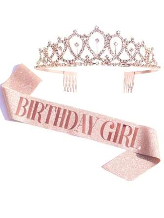 头饰和皇冠、女士生日绶带、生日绶带和水钻头饰套装、生日皇冠、生日礼物头饰、生日装饰品