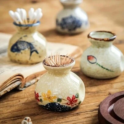 1PC Vintage Ceramic Toothpick Holder - Creative Kitchen & Dining Room Decor, Perfect For Home And Restaurant Use