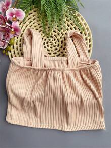 3D Ribbed Crop Top With Padding - Baby Pink - View 2