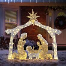 fjygwx13 Lighted Outdoor Nativity Scene, 6ft Nativity Sets For Christmas, Christmas Holy Family Yard Decoration W/ 190 LED Lights, Stakes, Zip Ties - Yellow - View 2