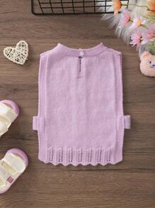 Infant Sleeveless Floral Embroidered Hollow-Out Knit Cardigan
