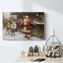 1pc Gallery Wrapped Ready  To Hang Canvas   Vintage Wall Art, Funny Christmas Santa Claus And The  Boys At  The  Bar  Art Wood Frame Canvas, Ready To Hang, Holiday, Mother's Day New Year Halloween Christmas  Gift