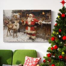 1pc Gallery Wrapped Ready  To Hang Canvas   Vintage Wall Art, Funny Christmas Santa Claus And The  Boys At  The  Bar  Art Wood Frame Canvas, Ready To Hang, Holiday, Mother's Day New Year Halloween Christmas  Gift