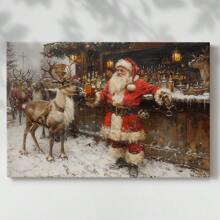 1pc Gallery Wrapped Ready  To Hang Canvas   Vintage Wall Art, Funny Christmas Santa Claus And The  Boys At  The  Bar  Art Wood Frame Canvas, Ready To Hang, Holiday, Mother's Day New Year Halloween Christmas  Gift