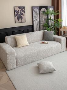 1 件叶形图案弹力沙发套，提花装饰沙发套，保护您的沙发免受猫抓伤，适用于 1/2/3/4 座沙发，附赠 1 个枕套 - 淺灰色 - 查看 7