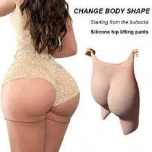 1pc Realistic Silicone Fake Butt Padded Panty, Plus Size Women Buttocks Shaping Underwear, Soft Silicone Waist Slimming Shorts, Enhances Body Curve - Beige - View 2
