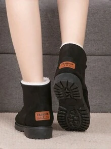 Women's Warm Snow Boots, High-Top Round Toe Flat Outdoor Walking Boots, Thermal Lined Solid Color Warm Snow Boots - Black - View 5