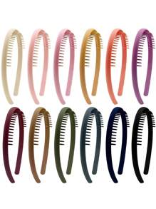 6条/包塑料波浪发箍，带梳子和齿，颜色随机，女士通用防滑细发带，发箍，发圈，之字形发箍，化妆发箍，发饰，头饰 - 彩色 - 查看 9
